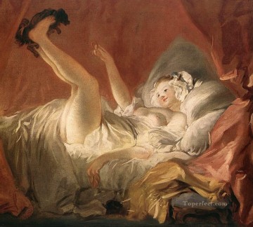 古典的 Painting - 犬と遊ぶ若い女性 ジャン・オノレ・フラゴナール・ロココ